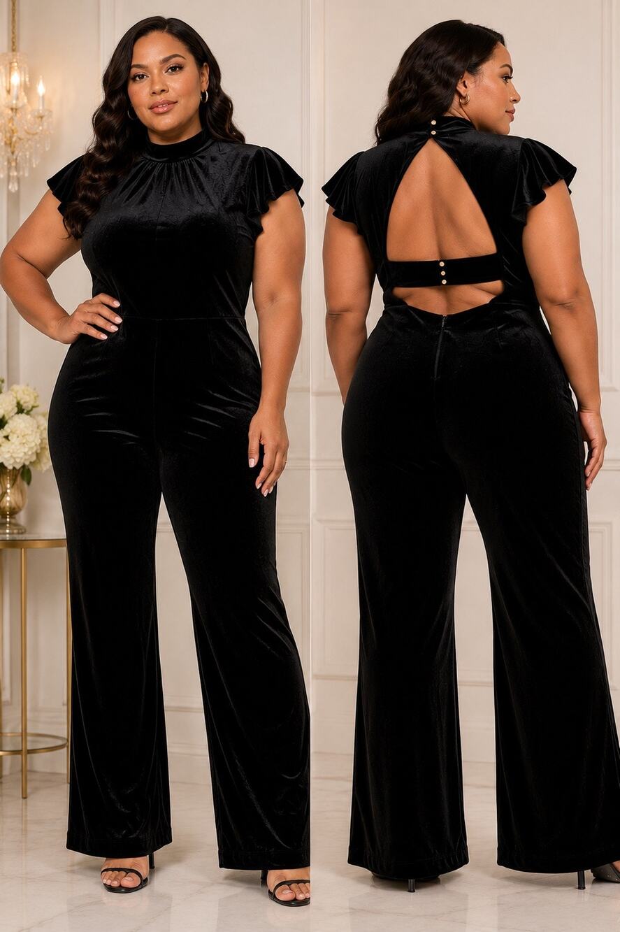 Bebe Black Velvet Mock Neck Cutout Jumpsuit Size XXL